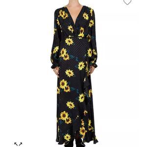 The Kooples Floral Black and Yellow Wrap Maxi Dress